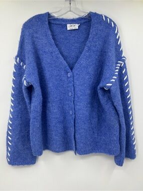 Anna‎ Kay Blue Button-Front V-Neck Sweater Cardigan Size Large